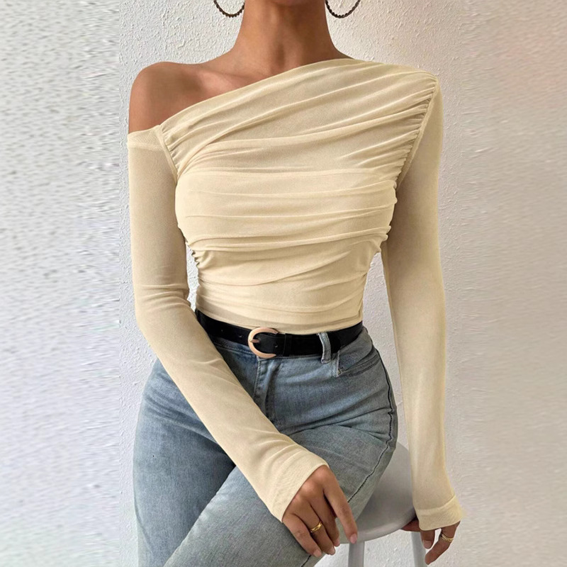 European And American Foreign Trade Fashion Designer Hoodie Stylish Sexy Designer T-shirt Hot Girl Women's Polo Clothing Solid Color Ruched Slim-fit Short Top