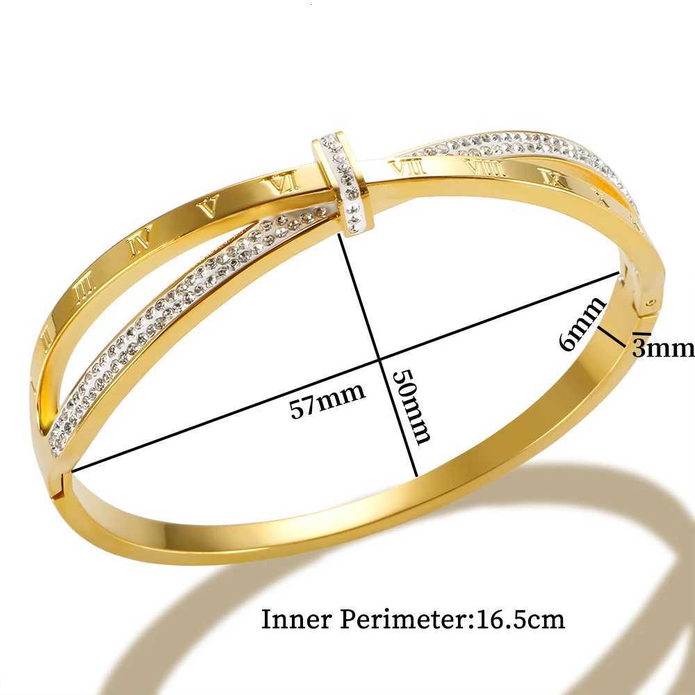 Stainless Steel Cross Crystal Roman Numeral Bangle for Women Waterproof Fashion Jewelry Gift H260323 - view 7