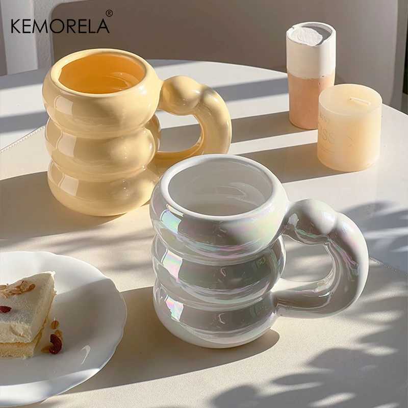 KEMORELA Ceramic Mug with Handle Cute Circle Bubble Design Coffee Cup for Breakfast Milk Juice Tea Microwave Safe Water Drink D260323