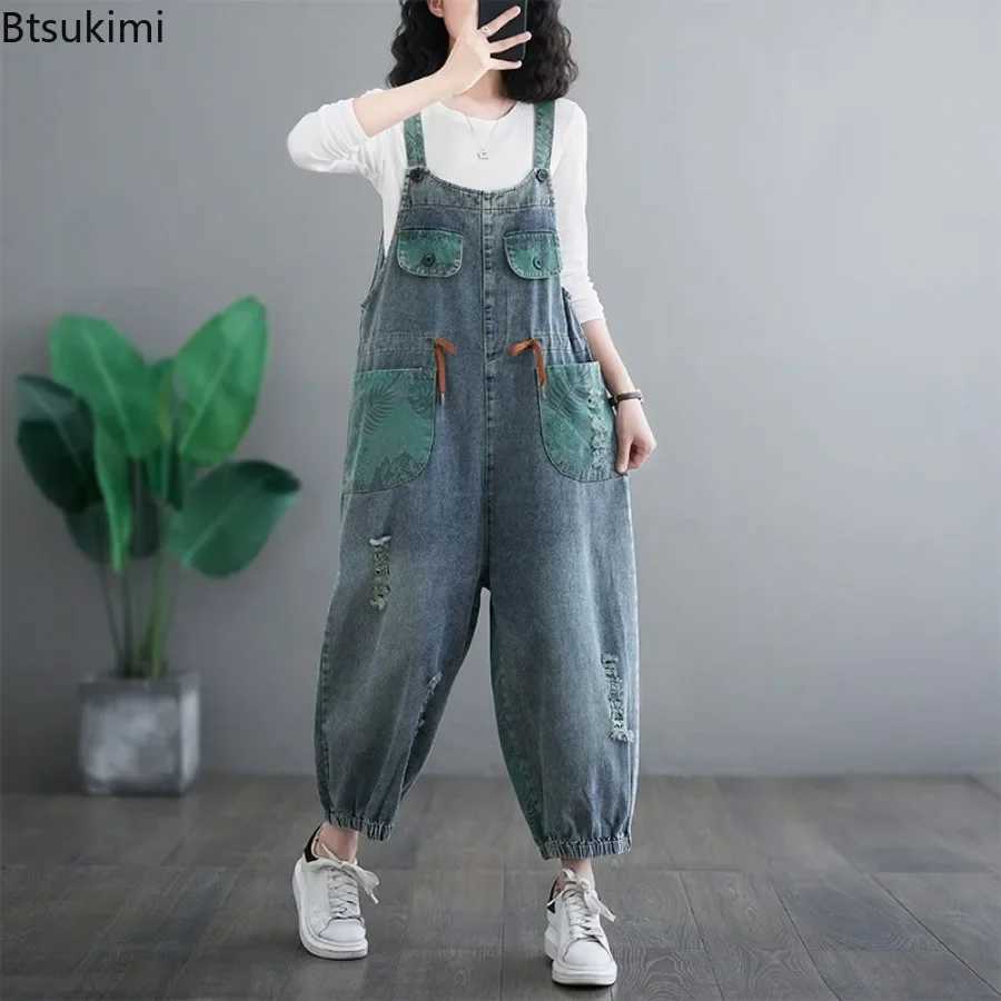 Oversized Denim Jumpsuit Clothes for Women 2026 Trend Drastring Loose Wide Leg Overalls Ladies Jean Straps Pants Hip-Hop Rompers M260323