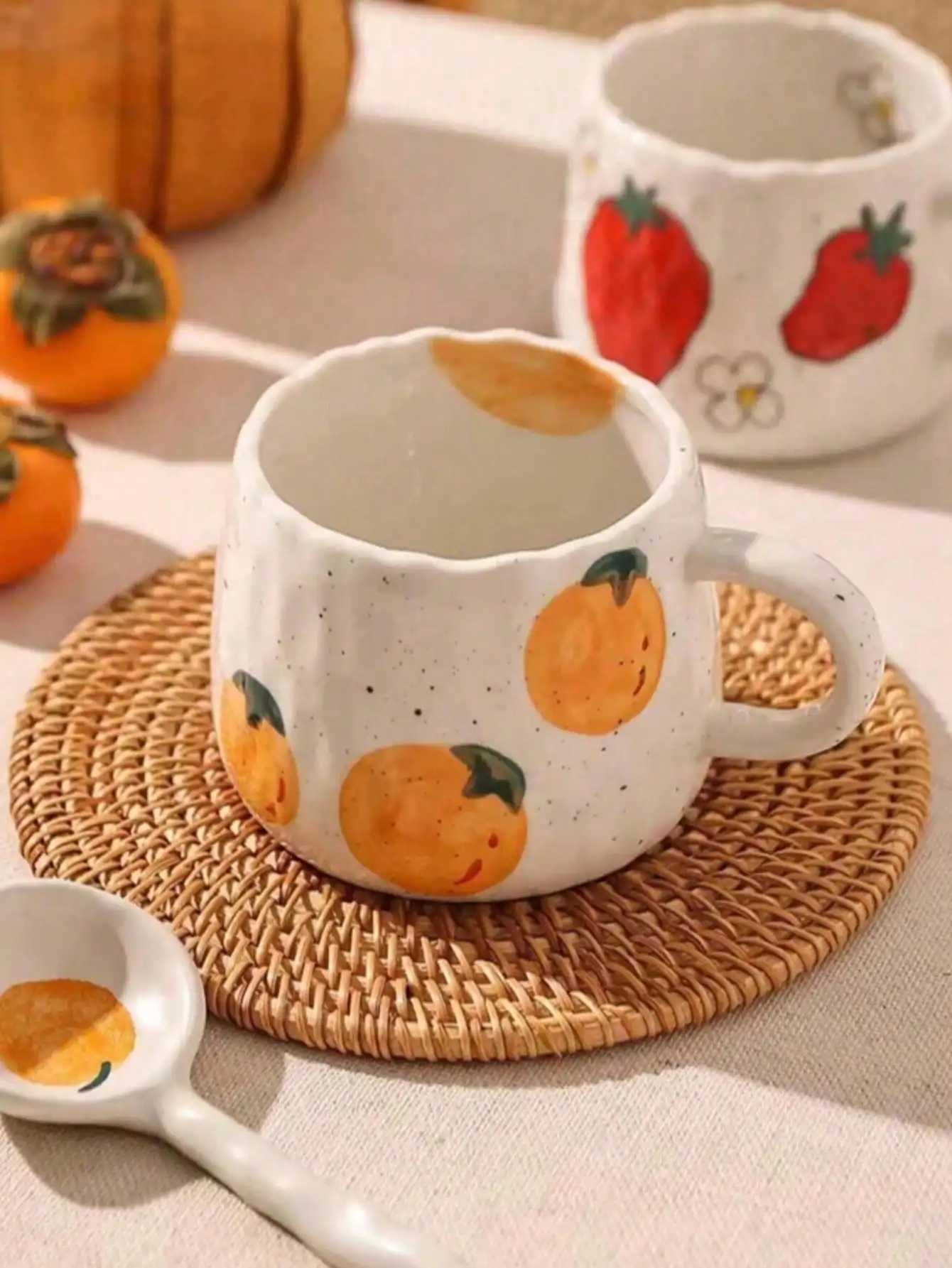 1 hand-painted ceramic coffee cup with fruit pattern perfect for home office event gifts holiday gifts birthday gifts H260323