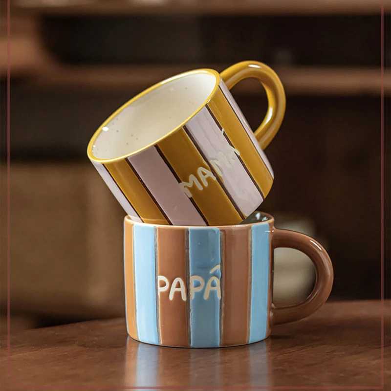 Striped Contrasting Color Mugs High Aesthetic Underglaze Color Office Handgrip Water Cups Household Ceramic Couple Style Cups H260323