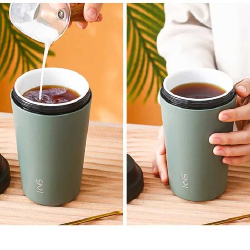 Fashion cup Pure ceramic inner pot coffee cup mens and womens high-value portable milk tea cup insulated cup water cup D260323