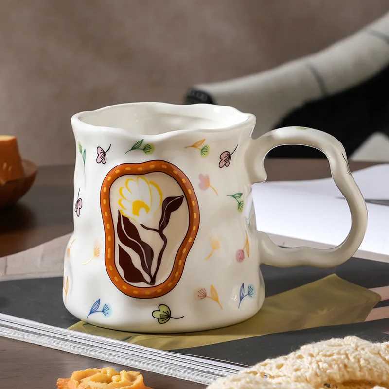 Hand Pinched Original Ceramic Mug High Aesthetic Design for Office Home Breakfast Coffee Tea Cup Gift H260323