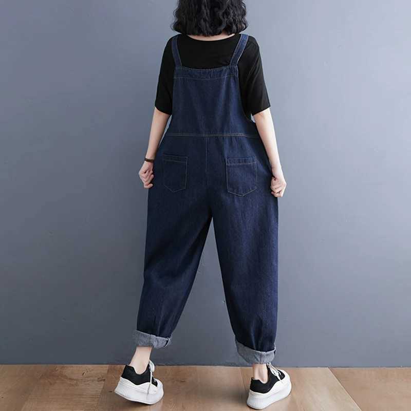 Loose Oversized Mom Jeans Overalls Women Casual Streetwear Wide Leg Denim Jumpsuit Vintage Strap Dungarees Baggy Cargo Pants M260323