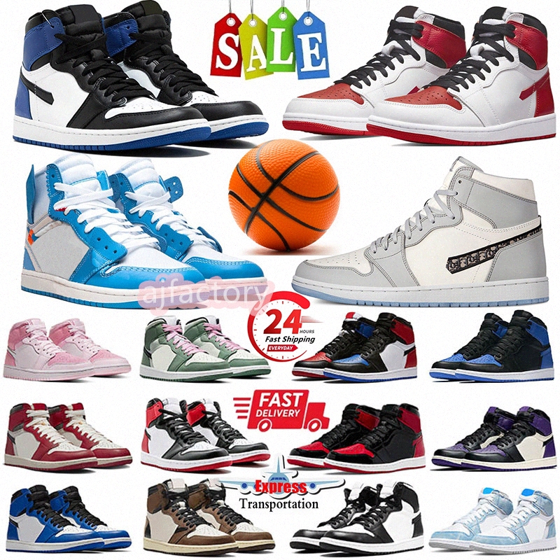 J1 UNC Heritage Chicago men 1s Basketball Shoes Men Women Sneakers Black White University Blue Space Jam Lucky Green Mocha Runner Shoe Mens Womens Outdoor Trainers