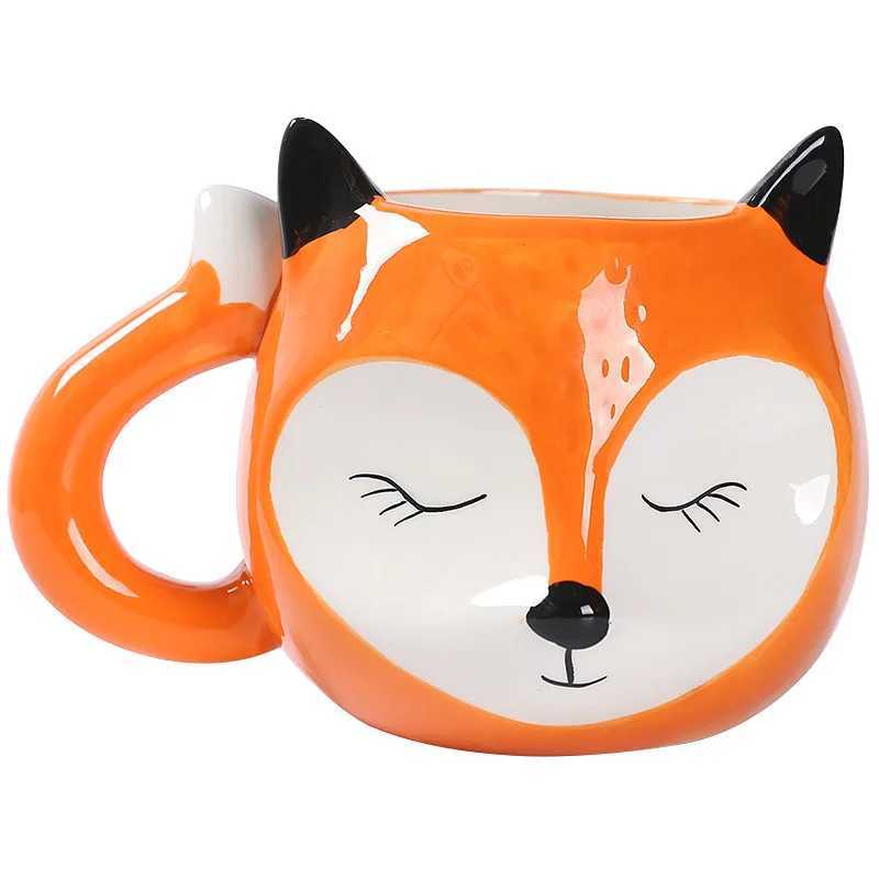 Cartoon Fox Shaped Ceramic Mug Creative Coffee Milk Tea Water Cup Cute Children Breakfast Cup Household Drinkware D260323