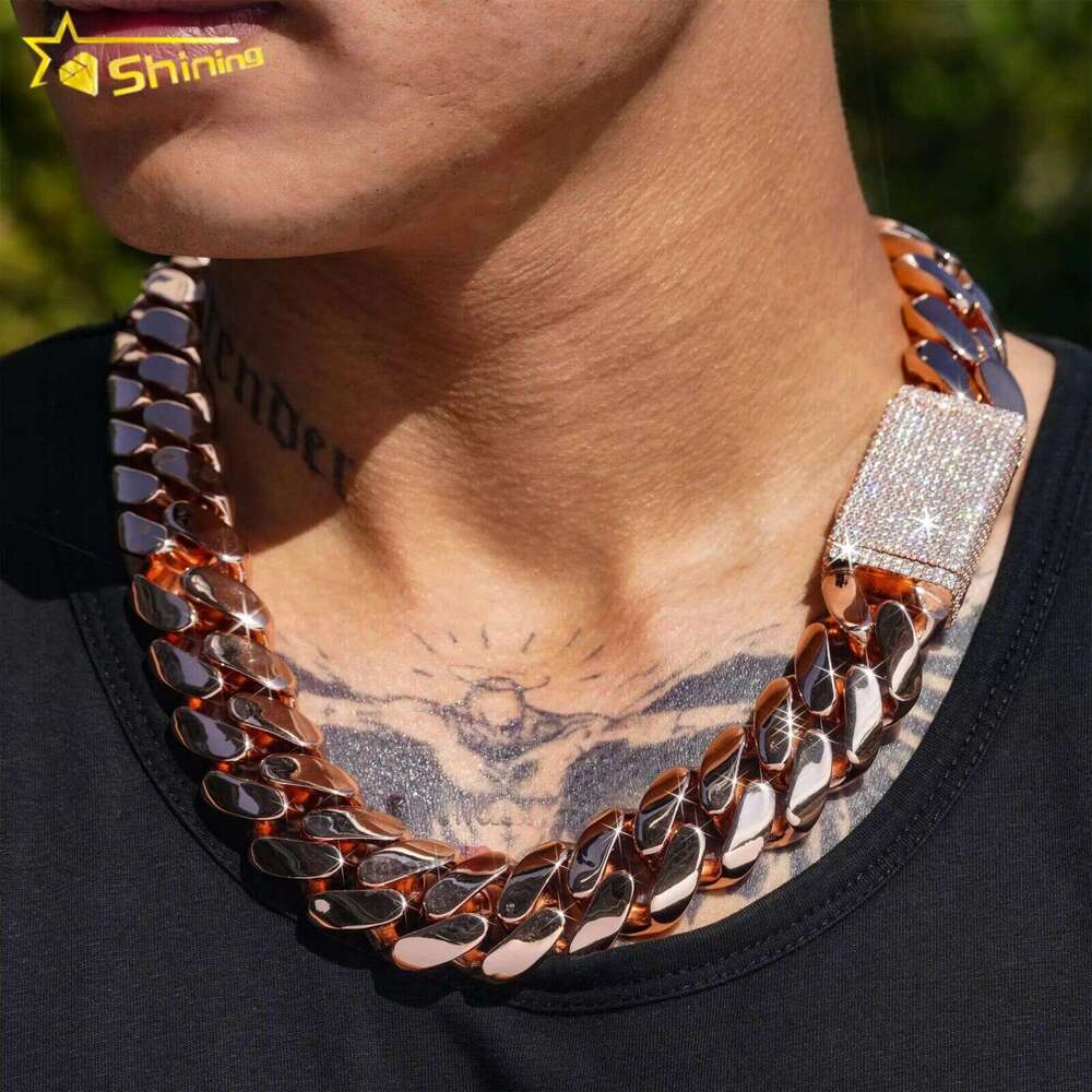 Factory Price Custom 22mm Miami 999 Silver 14k Rose Gold Plated Iced Out Hiphop Moissanite Lock Cuban Link Chain