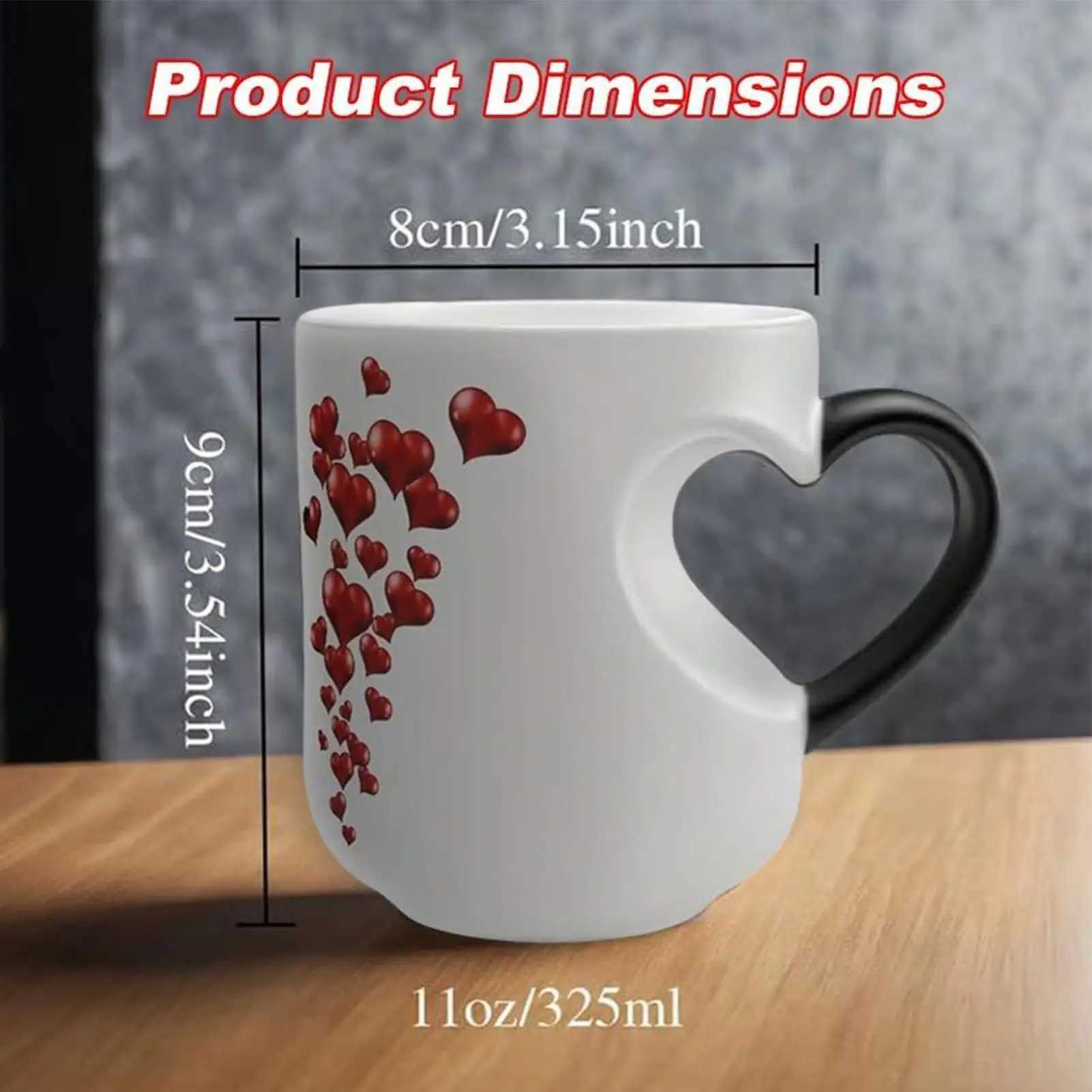 Color Changing Mug 325ml Heart Shape Beverage Container Ceramic Novelty Coffee Mugs with Handle for Couples Home Kitchen Travel D260323