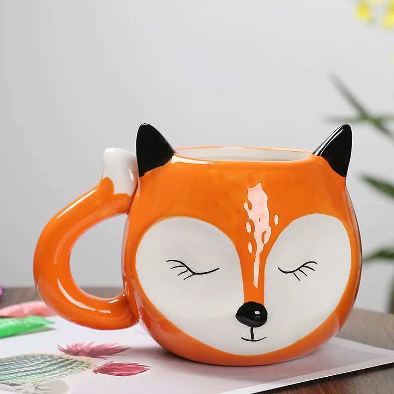 Cartoon Fox Shaped Ceramic Mug Creative Coffee Milk Tea Water Cup Cute Children Breakfast Cup Household Drinkware D260323