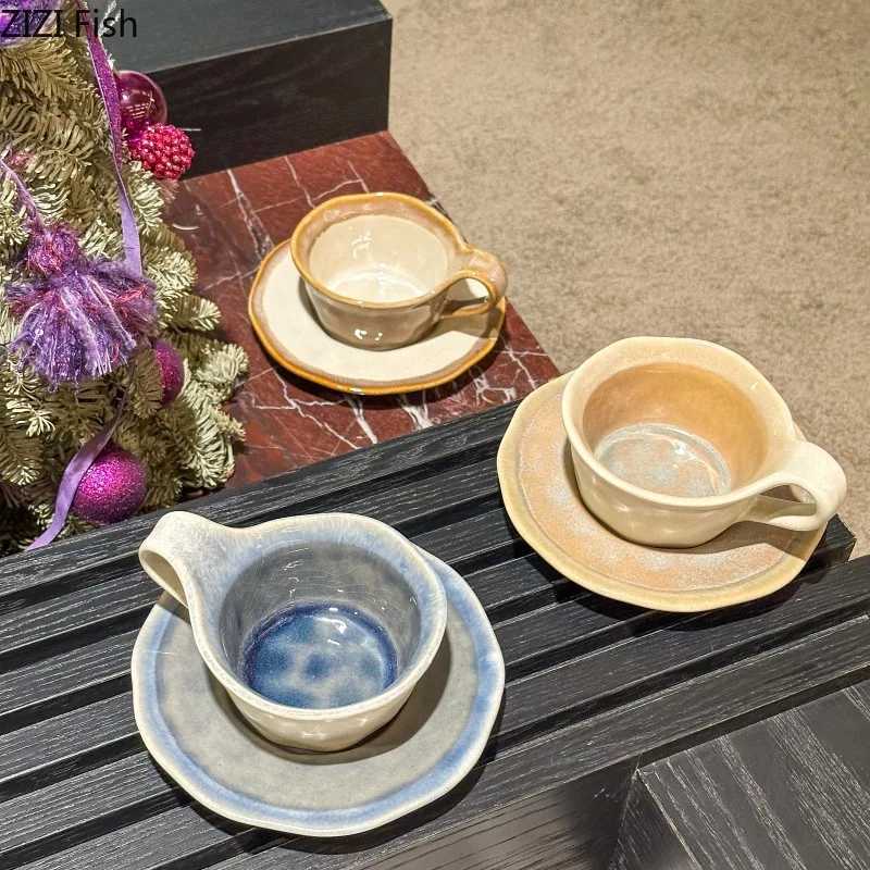 Japanese Kiln Porcelain Cupsaucer Creative Retro Coffee Mug Dining Table Milk Mugs Afternoon Tea Teacup Fruits Juice Cup D260323