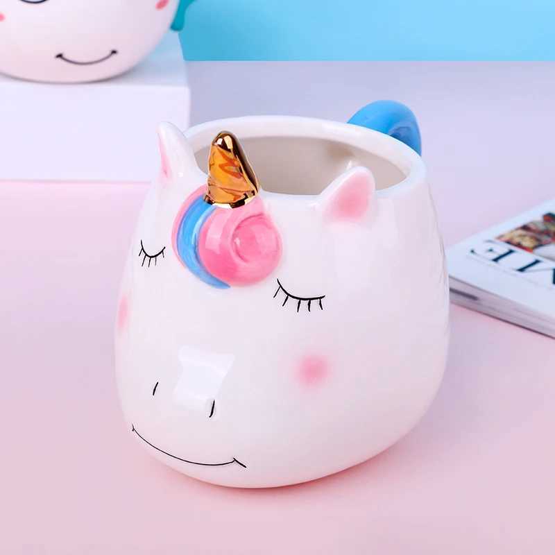 1pc Unique Rainbow Unicorn Design 10oz Ceramic Mug Hand-Painted Coffee Cocoa Mug for Kids Boys Girls Unicorn Parties D260323