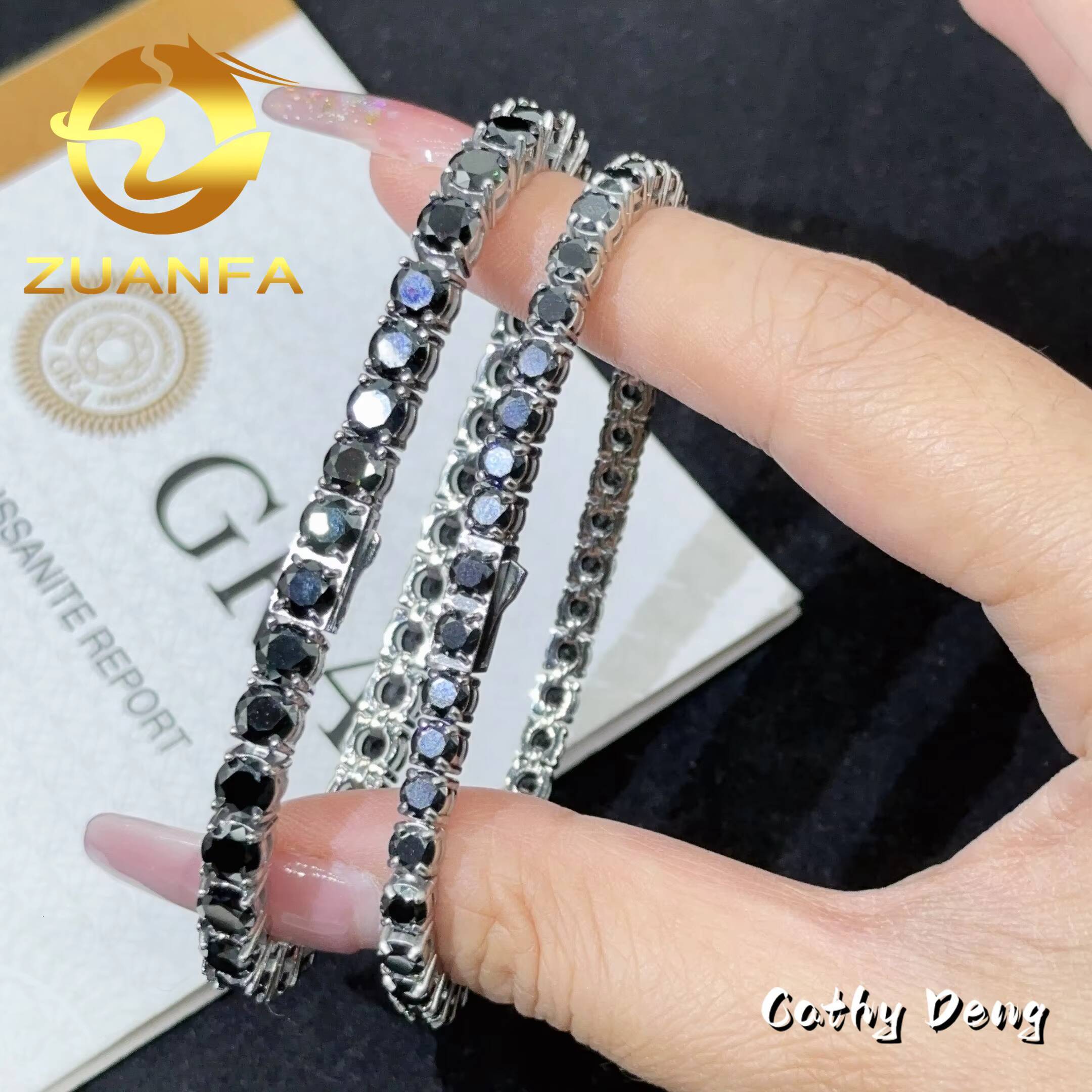 4mm 5mm Never Fade Black Moissanite Diamond 316L Stainless Steel Tennis Chain Bracelet Hip Hop Moissanite Tennis Bracelet