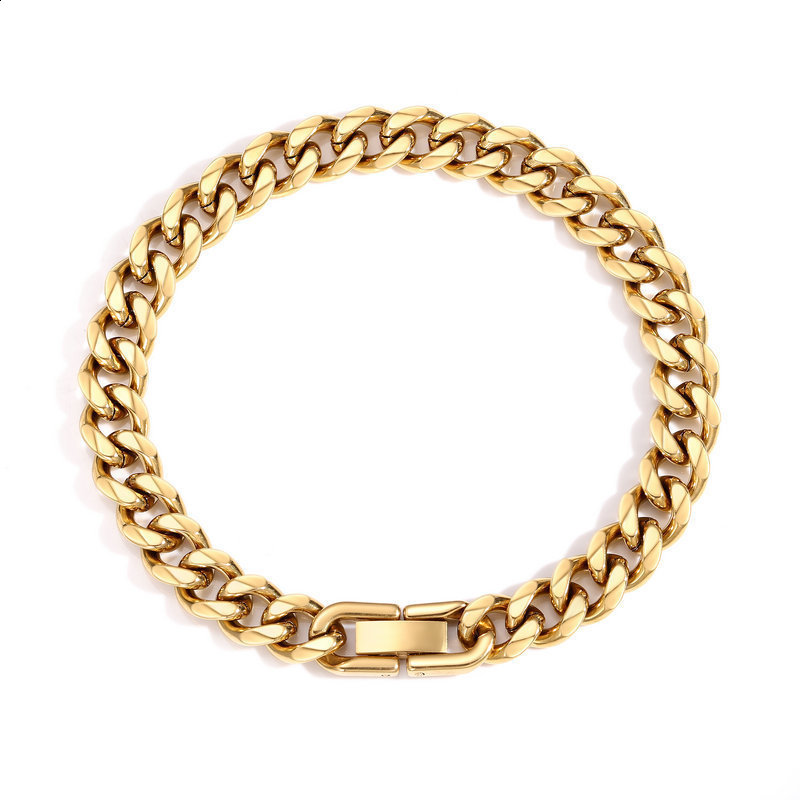 Plated 18K Gold Bracelet 6/8/12 mm Width Figaro Chain 8 Inch 100 Stainless Steel Bracelet for Masculine Men Women 251230