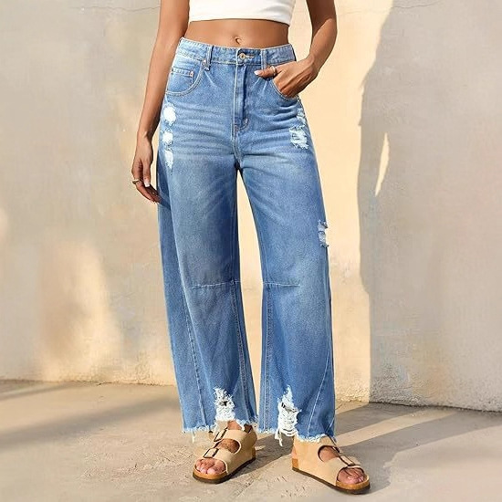 Women's Wide-leg Casual Jeans New 2026 Summer Style High-waisted Loose Raw-edge Designer Pants Long Pants