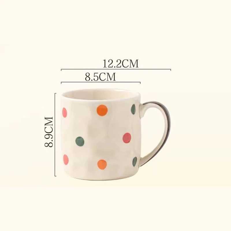 350ml Vintage Coffee Mug Home Ceramic Breakfast Milk Mug Exquisite Polka Dot Afternoon Camellia Flower Tea Cup Birthday Gift New H260323