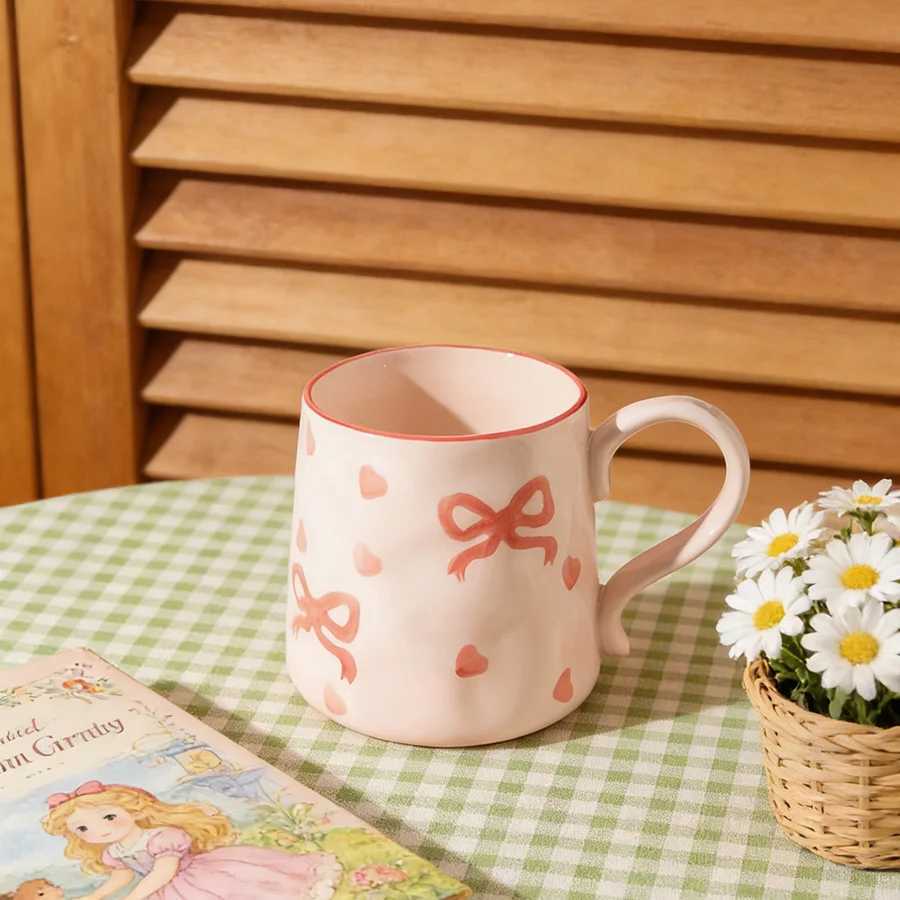 Ceramic cup Coffee cup Water cup Mug Tea cup Cup Dedicated Japanese style Ceramic Floral pattern Couple For home Milk Pure white H260323