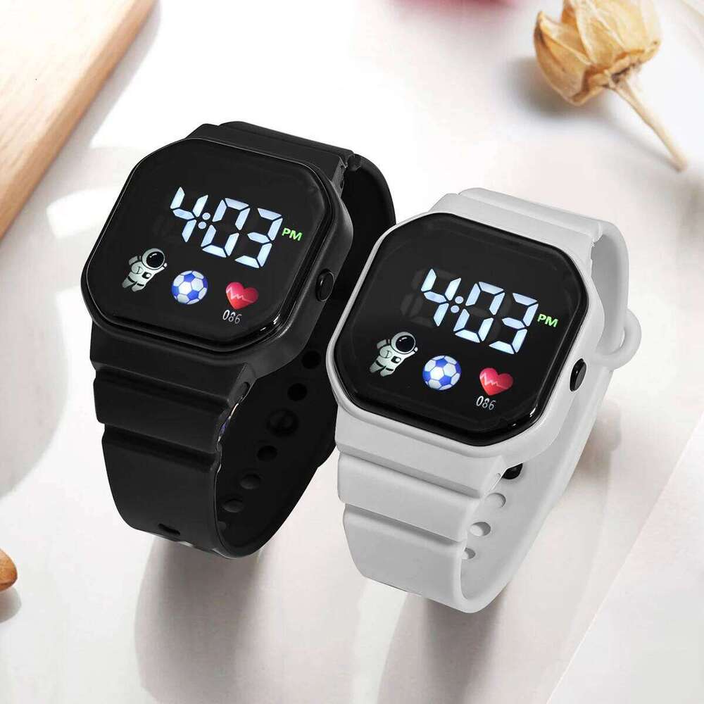 Two Sets of kids Watches Multi-color Simple Football Student Sports Watch Men's and Women's LED Touch Screen Clock