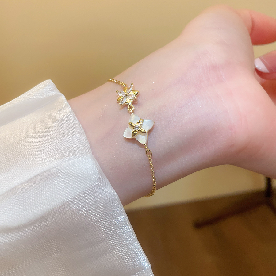French-style zircon flower pearl earrings, bracelet, necklace, exquisite and elegant niche jewelry set, light luxury accessories - view 6