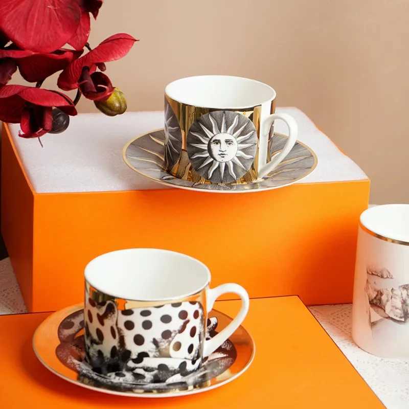 Italian Ceramics Mugs Vintage Teaware Sets Coffee Cup Saucer Set with Plate 350ml Cupa for Office Flower Tea Light Luxury Gift D260323