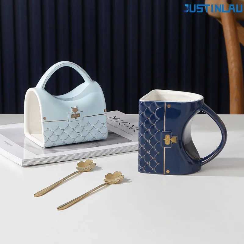 JUSTINLAU Bag Shaped Mug Office Home Coffee Cup Afternoon Tea Cup Simple Mug Suitable for Womens Use Creative Breakfast Cup D260323
