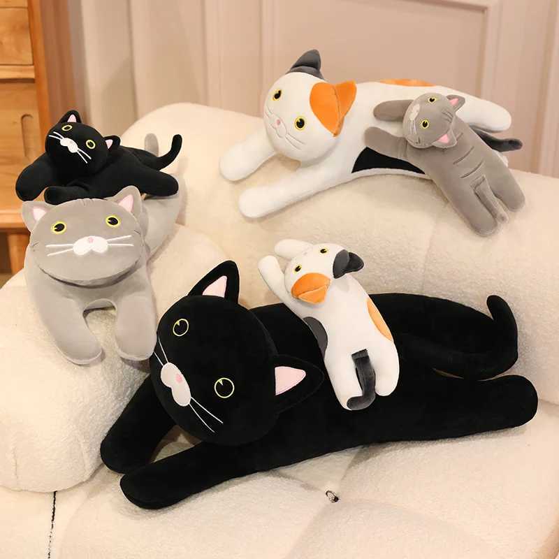 30/50/70cm Lying Posture Cat Plush Throw Pillow Cute Black CatGrey Cat Pillow Sofa Cushion Leg Pillow Sleep Companion Kid Gift H260323