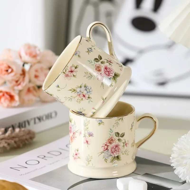 European Light Luxury Floral Mug High Value Retro Home Coffee Cup Style Gold Afternoon Tea Ceramic Cups D260323