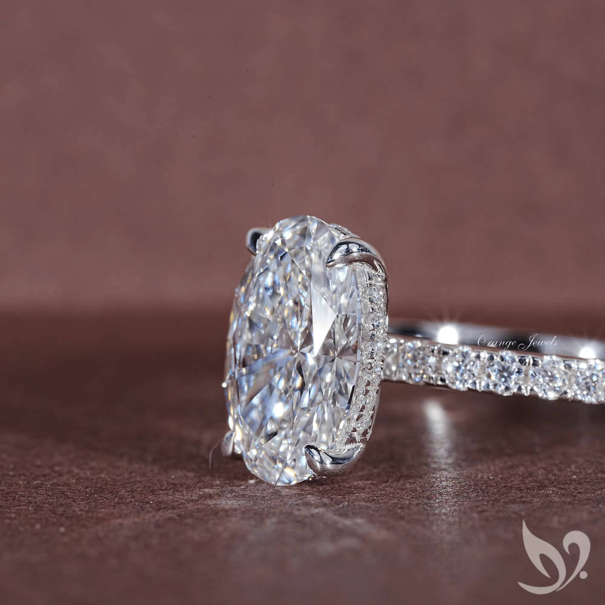 IGI Certified 3CT Oval Cut Lab Grown Diamond Engagement Ring IGI Certified 10k Solid Gold Hidden Halo Ring