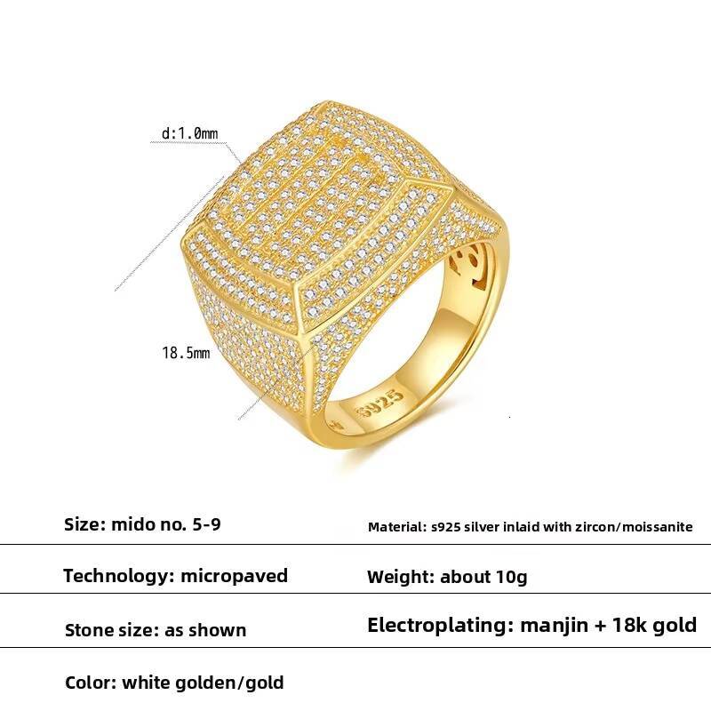 925 Sterling Silver Moissanite Rings for Men Hip-Hop Trendy Factory Luxury Jewelry Hip Hop Fashion Rings