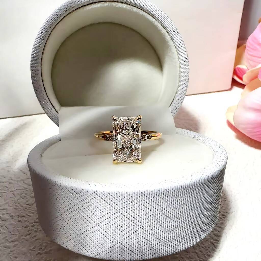 IGI 18K Gold Lab-Grown Diamond Rectangular Ring Large 3Ct European and American Style