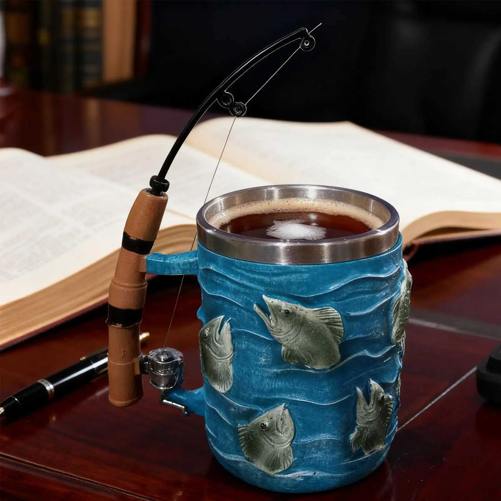 Resin Coffee Mug Cold Hot Beverage Cup Creative Funny Fishing rod shaped handle Cup For Chocolate Tea Wine Beer Home Camping D260323