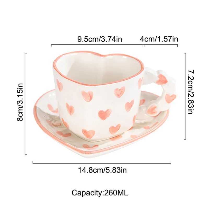 260ml Heart Shape Coffee cup Saucer Ceramics Mug Hand Painted Love Valentines Day Gift Gifts Afternoon tea Cup Breakfast cups H260323