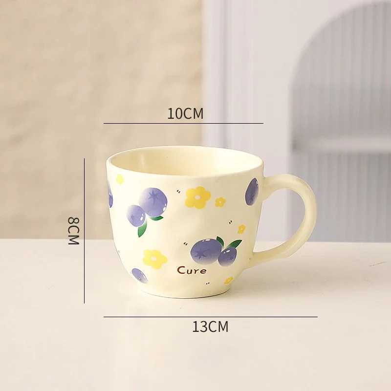 Cute Fruit Pattern Ceramic Mug Strawberry Coffee Cup Oatmeal Breakfast Cup Water Cup Valentines Day Present Couple Water Cups H260323