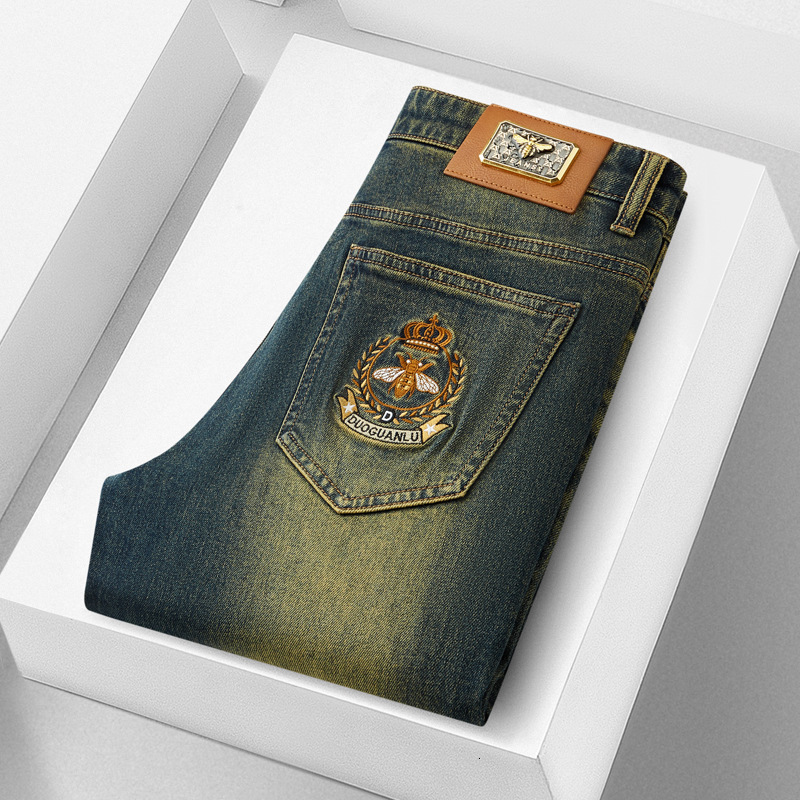 Designer Jeans New Fashion Retro Blue Heavy Craft Washed Embroidered Denim Men's Pants Luxury Men's Business Casual Straight Leg Slim Fit Ba