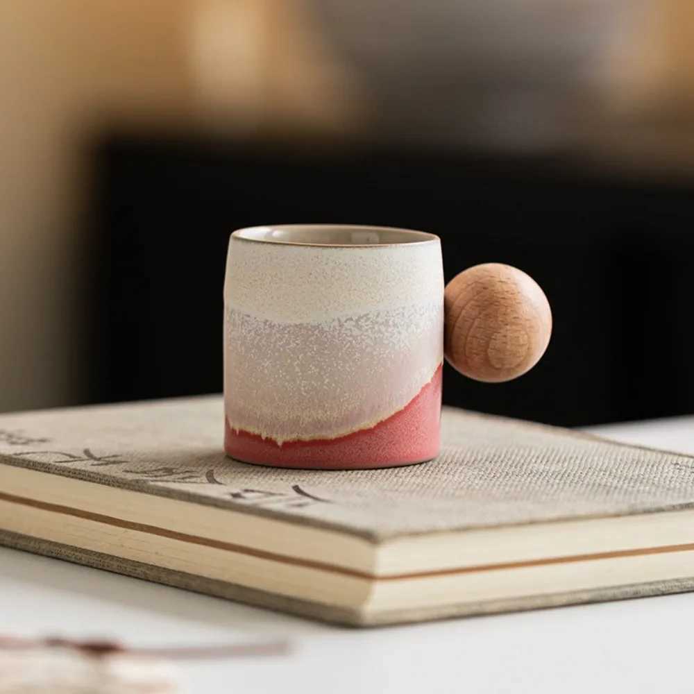 Creative Ceramic Coffee Mug Wood Handle Microwave Dishwasher Safe Coffee Cup Handmade 70ML Porcelain Mug Milk Cocoa Hot Tea H260323