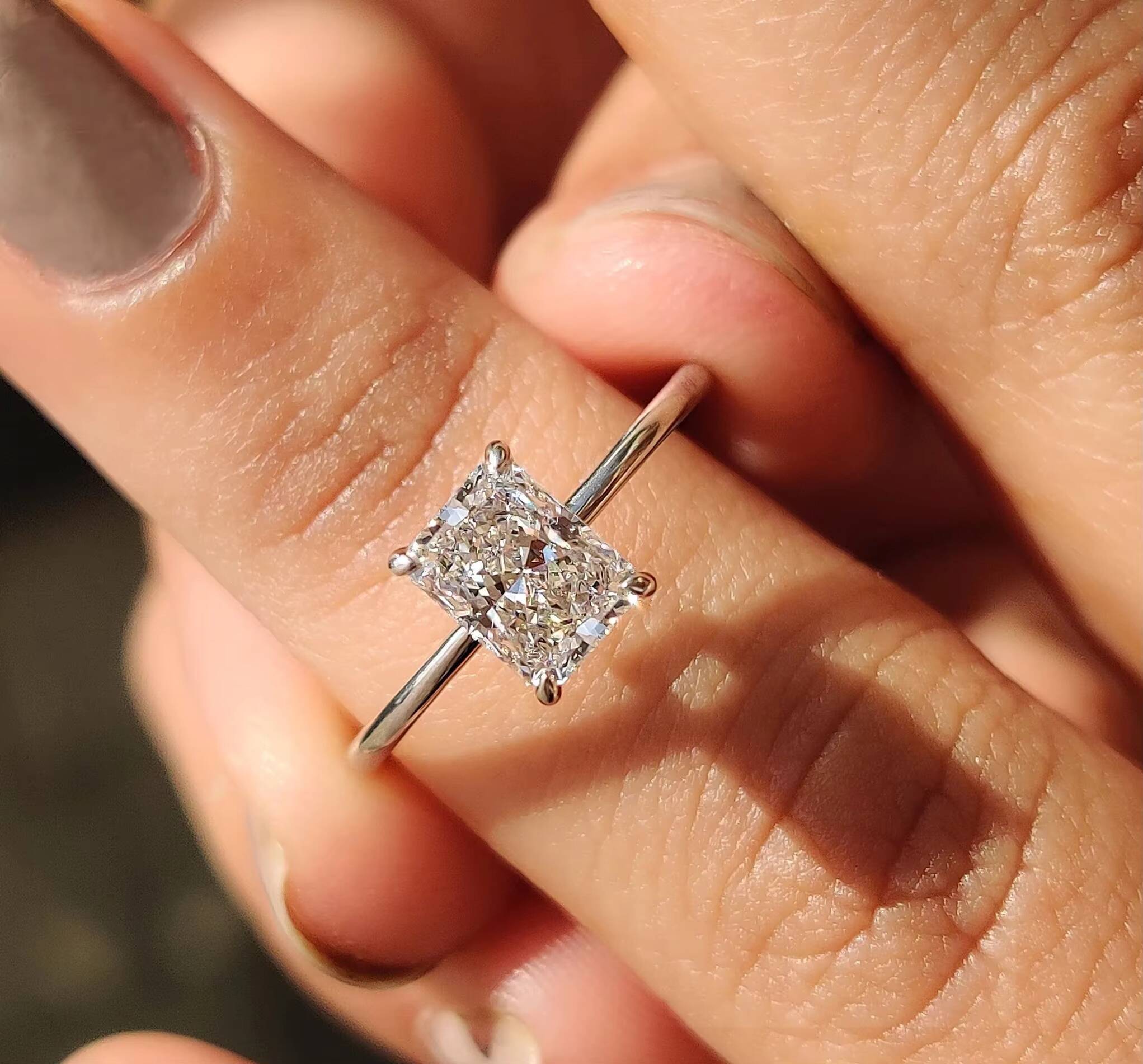 IGI Certified Lab Grown Diamond 1-2 Ct Radiant Shape Solitaire Ring Claw Prongs Unisex Jewelry 10K/14K/18K Gold /PT950