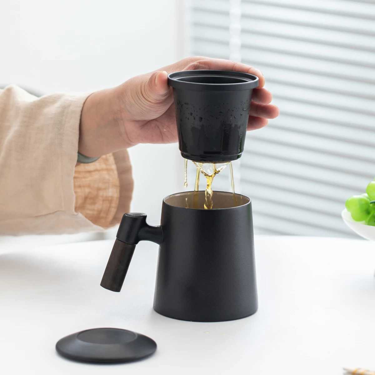 3-piece set of ceramic tea cups mugs with lids filtered tea water separation coffee cups beverage cups D260323