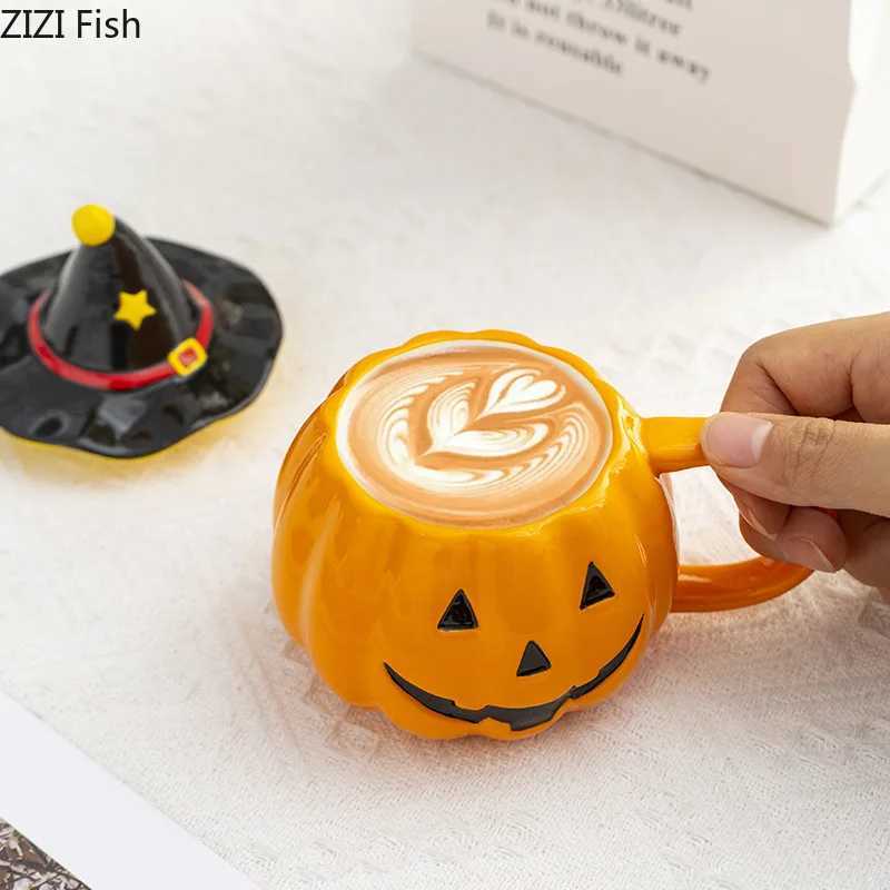 Halloween Pumpkin Porcelain Mugs Water Cup Creative Tableware Coffee Mug Dining Table Afternoon Tea Teacup Fruits Juice Cup D260323