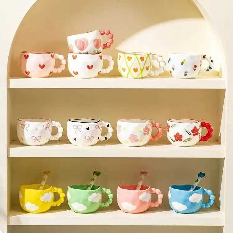 1Set Asymmetrical Hand-Kneaded Flower Coffee Cup and Saucer Niche Design Bow Coffee Cup and Saucer Exquisite High-End Coffee Cup H260323