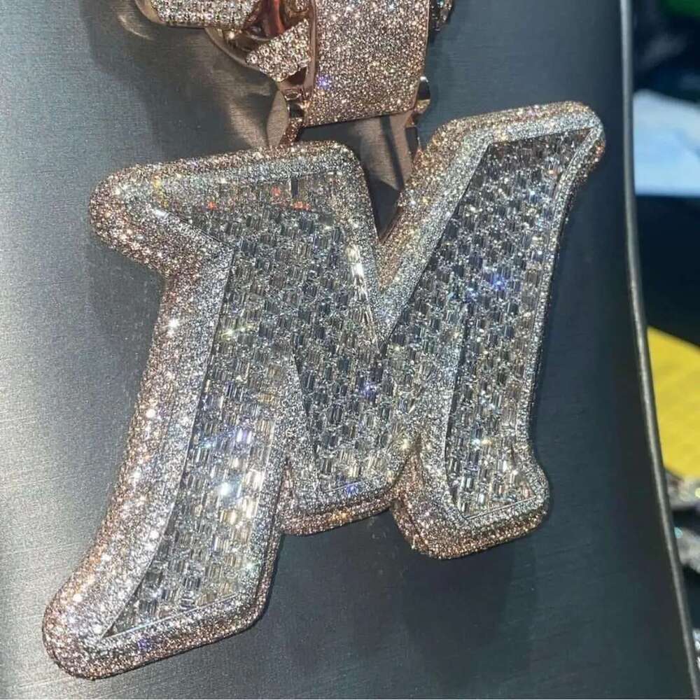 Moissanite Diamonds Men Layered Letter Pendant Custom Alphabet Without Chain Real Solid 925 Silver