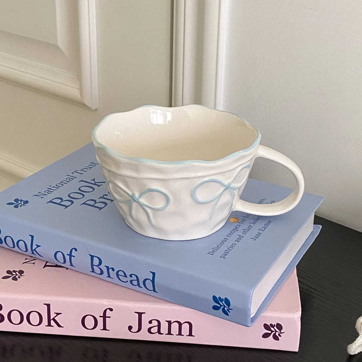 Mug Exquisite and Simple Bow Large Capacity Couple Cup Suitable for Home Decoration Home Drinking Water Candlelight Dinner Coffee Latte Flower Cup Ho 