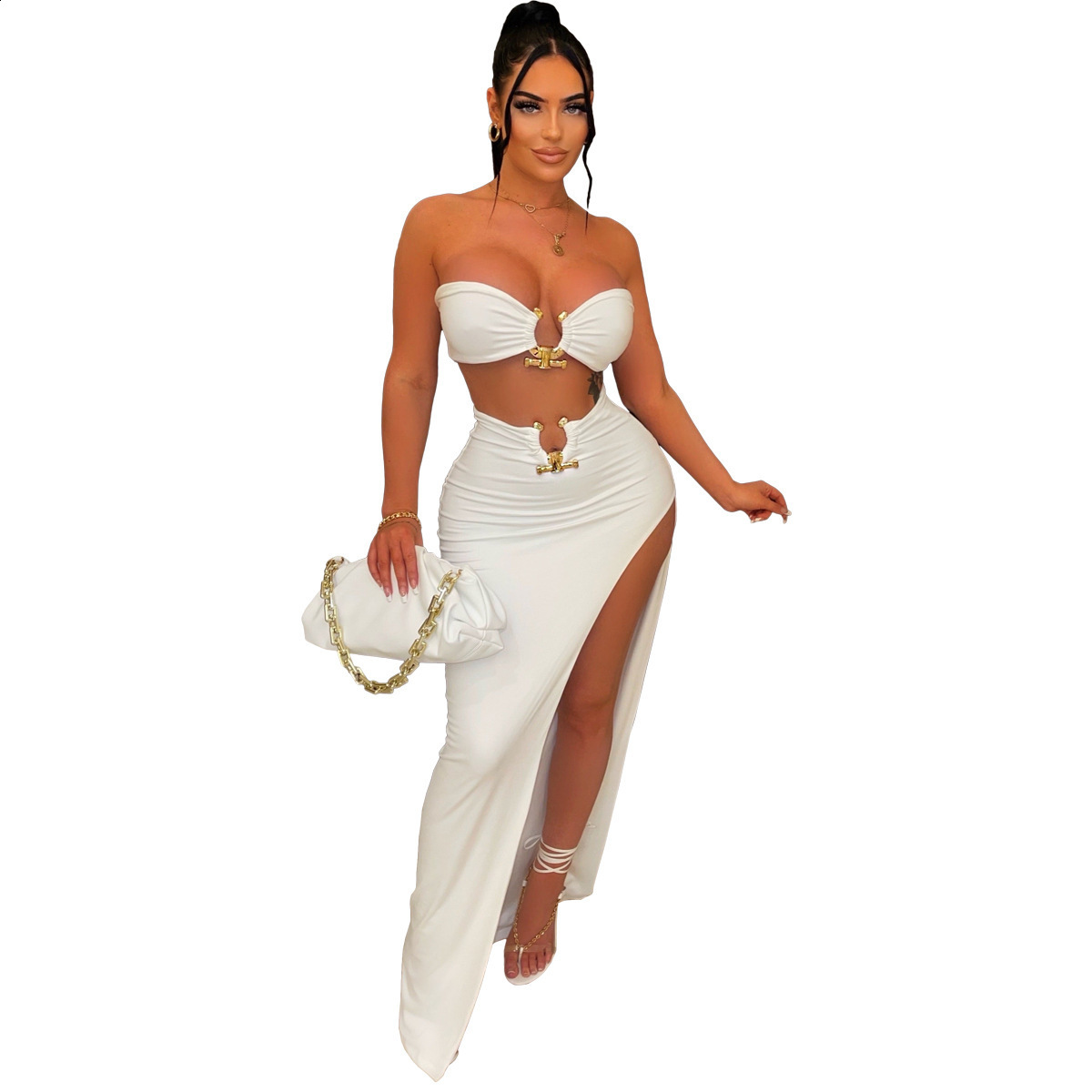 Bandeau Two Pieces Bikini Sexy Women One Piece Swimsuit Swimwear Female Skirt Bikini Set Bathing Suit Swimming Suit biquini 250519