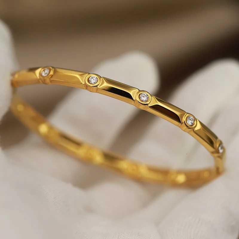 316L Classic Stainless Steel Metal Crystal Geometric Bangles for Women Elegant Simple Bangle Wrist Jewelry H260323 - view 5