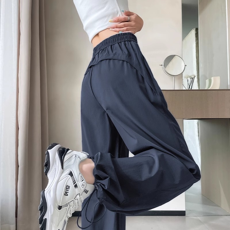 Ice Silk Quick-dry Designer Pants Sports Pants For Women Summer Thin Loose Slimming Draped High-waist Cargo Straight Wide-leg Pants For Women