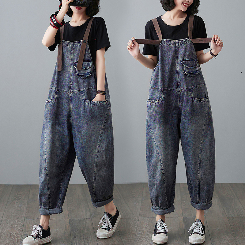 Youthful Denim Overalls For Women Designer Pants Loose Korean Style Autumn Outerwear Slimming One-piece Pants Women's Jeans