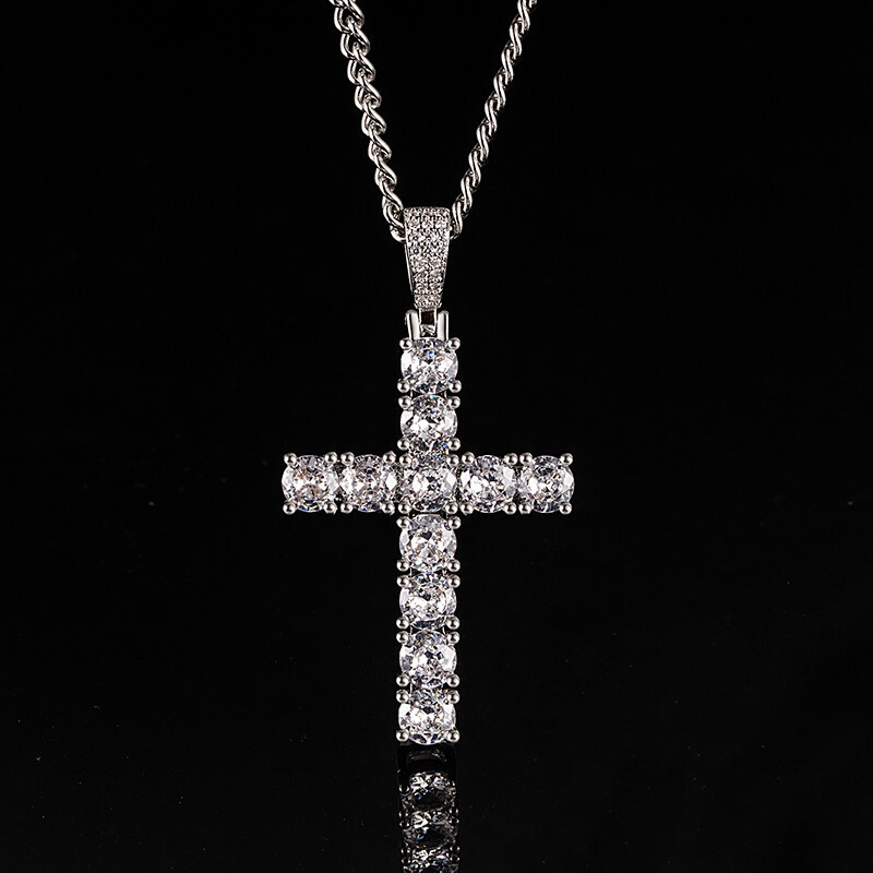 Women's S925 Sterling Silver Cross Bracelet Designer Necklace Mimic Moissanite Diamond Pendant Trendy Collar Chain
