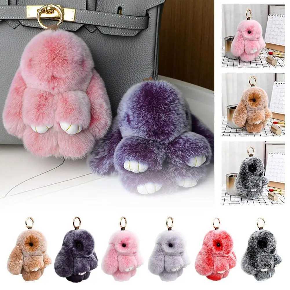 Bone Black Bunny Keychain for Girls, Classic Fluffy Faux Fur Rabbit Bag Charm, Plush Stuffed Car Pendant - view 5