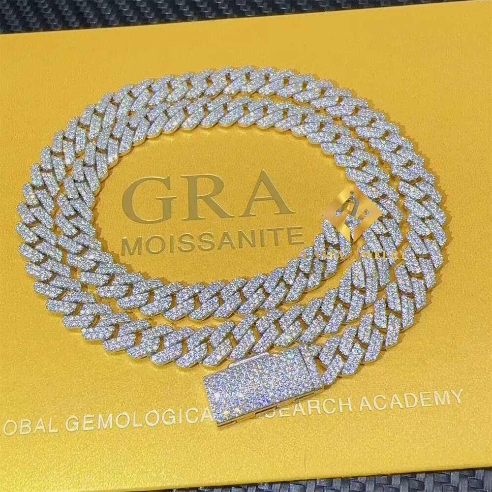 2026 Hot Selling Pass Tester 8mm Two Ice with VVS moissanite Rows Iced Out Hip Hop VVS1 Moissanite Cuban Link Chain Necklace
