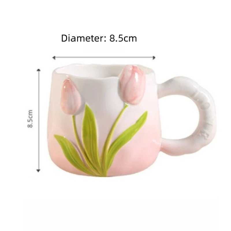 Tulip Ceramic Mug with Lid Spoon 400ml Coffee Tea Cup Valentines Day/Teachers Day Gifts for Couples Women Home Office Use H260323