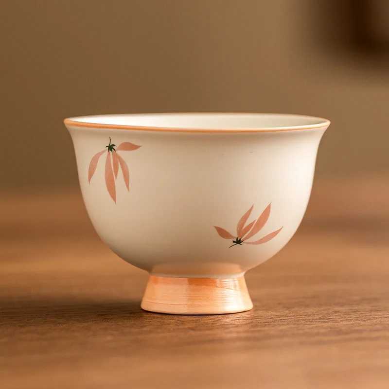 Mellow Yellow Glaze Ceramic Tea Cup with Orchid Design High Foot Personal Master Cup for Chinese Gongfu Tea Gift H260323